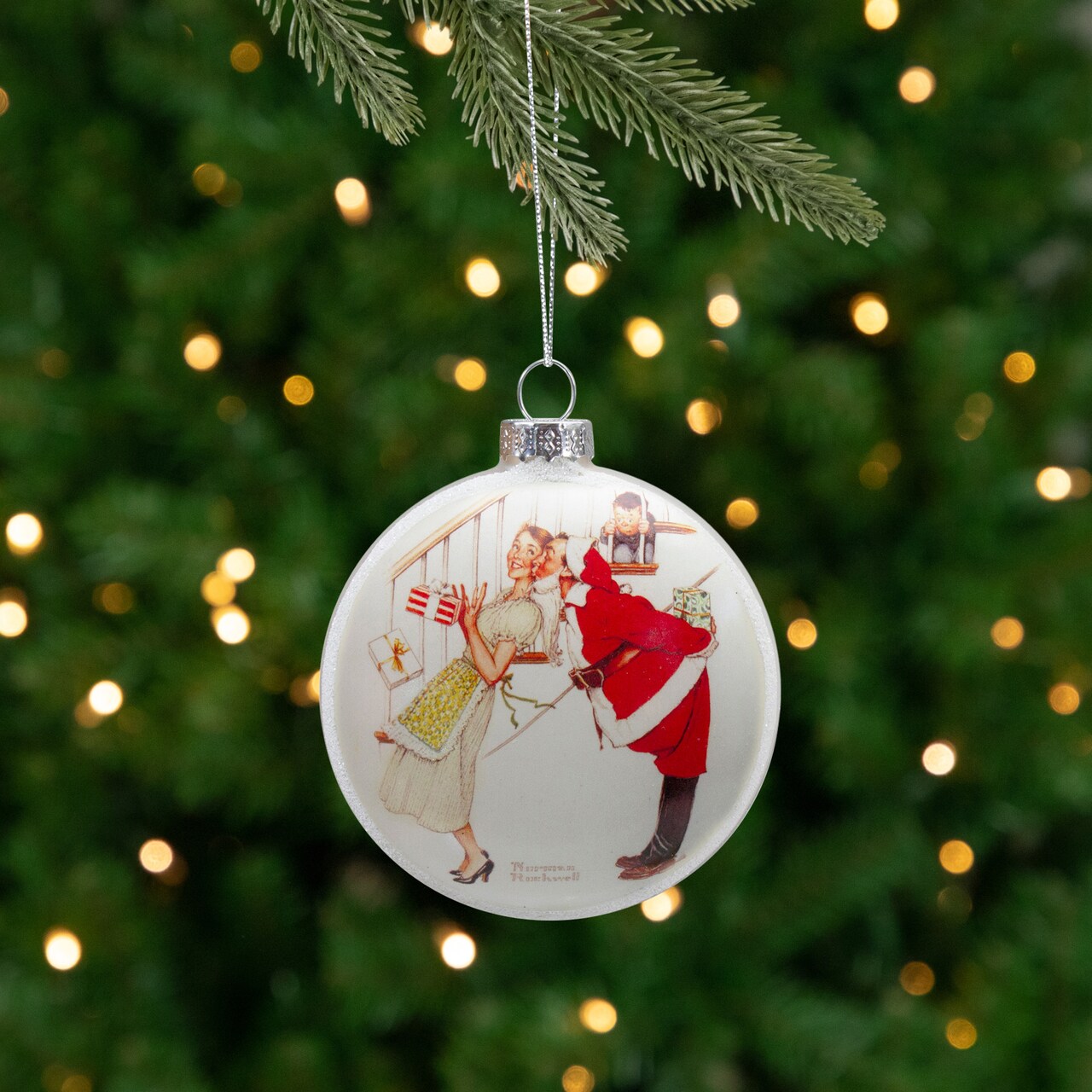 Northlight Norman Rockwell 'Christmas Surprise' Glass Disc Christmas Ornament - 3"